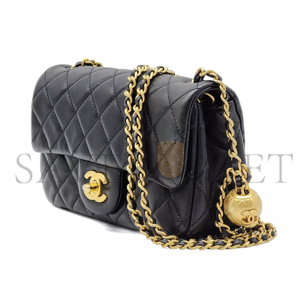 CHANEL MASTER GOLD BALL CHAIN FLAP BAG LARGE MINI BLACK (20*13*7cm)